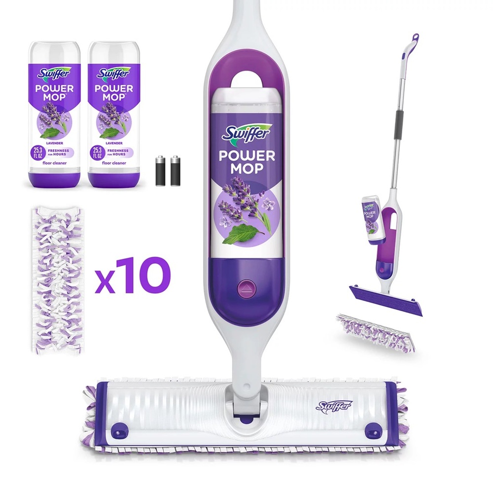 NIB Swiffer PowerMop Multi-Surface Mopping Kit, Lavender 10 Pads, 2 Solutions